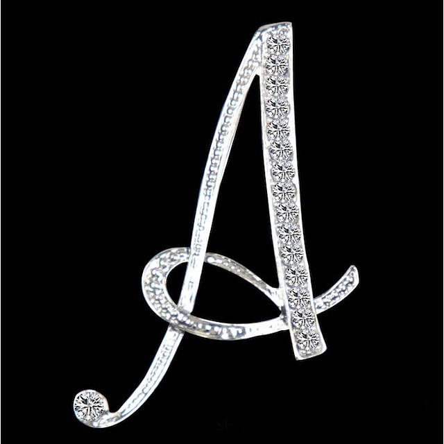  letter brooch pins broche de diamantes de imitación inicial para mujer artesanía plateado m