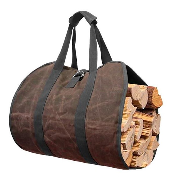  brandhout draagtas canvas gewaxt grote draagtas voor brandhout hout draagtas draagtas voor brandhout opbergtas voor haard hout houders voor buiten brandhout vervoerder met handvatten zwaar hout donkerbruin