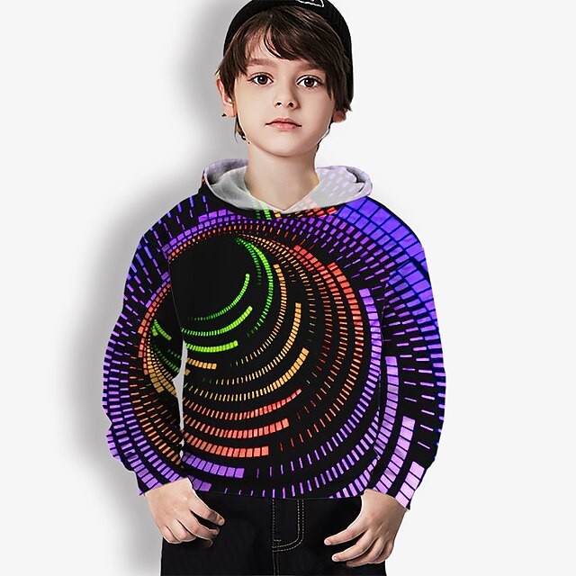 Baby & Kids Boys Clothing | Kids Boys Hoodie Long Sleeve Blue Purple Black 3D Print Graphic Optical Illusion Casual Daily Active