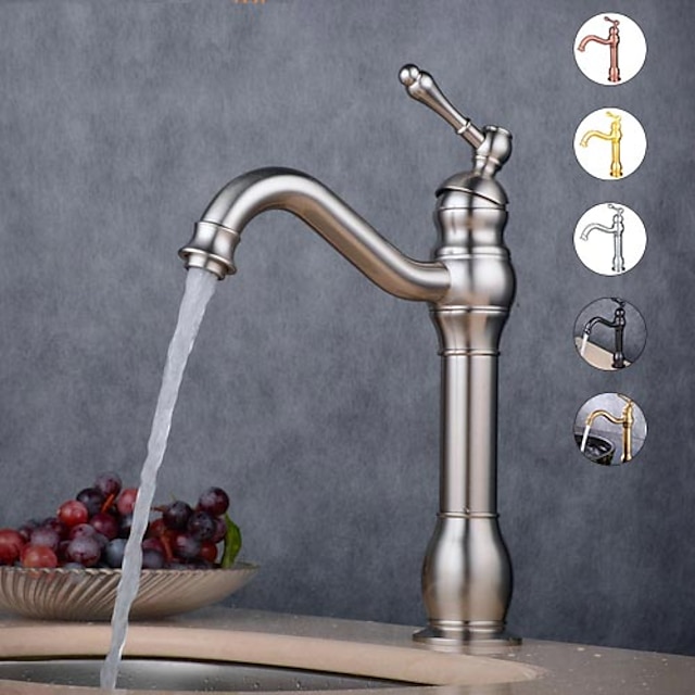  Bathroom Sink Mixer Faucet Deck Mounted, 360 Swivel Washroom Basin Taps Single Handle Rose One Hole Electroplated Faucet with Hot and Cold Water Gold/Black/Brushed Gold/Brass/Rustic Nickel