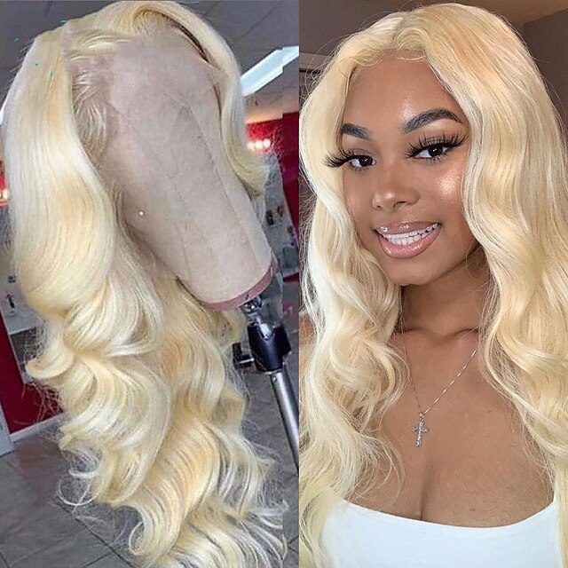 

150% 134 Lace 613 Lace Frontal Wig Blonde Colored Brazilian Remy Body Wave Pointed Front Human Hair Wigs for Women