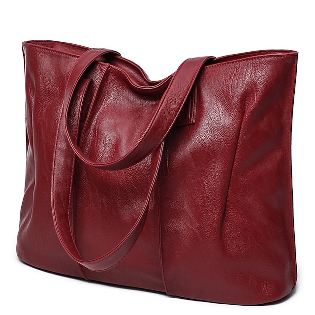 

Women's Tote Tote Top Handle Bag PU Leather Shopping Bag Daily Black Red Wine Grey
