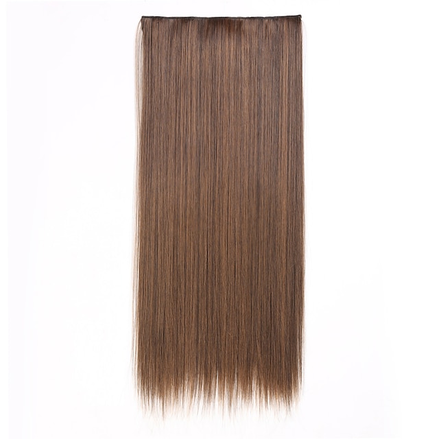  24 tum 5 clips hårförlängningar för kvinnor rakt långt hår med hår med hög temperatur fiber syntetisk sjal hår