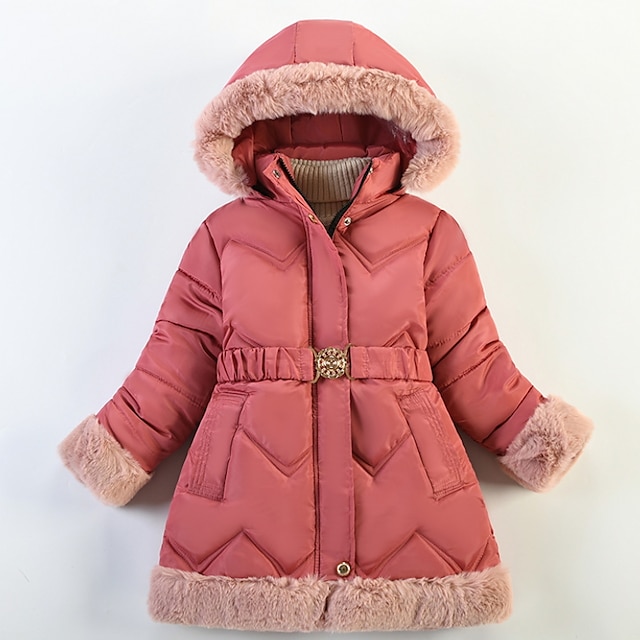 Baby & Kids Girls Clothing | Kids Girls Coat Long Sleeve Black Pink Red Plain Zipper Winter Adorable Daily 3-10 Years / Cute - R