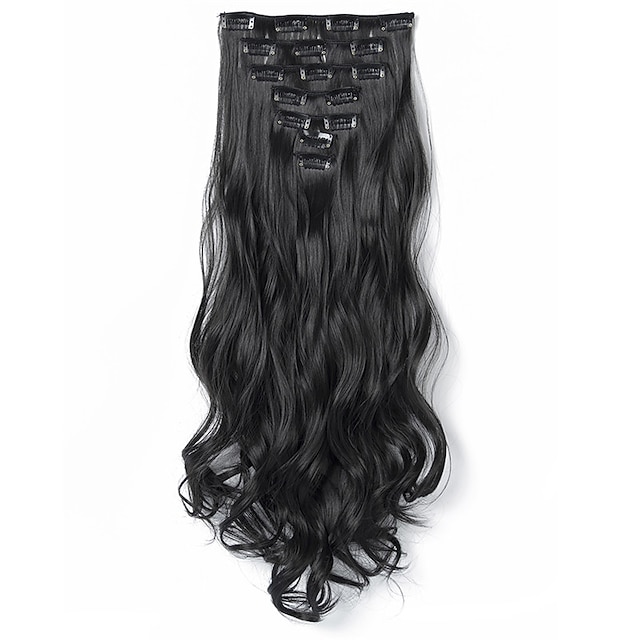  7 pçs / set 22 peruca ondulada cacheada 16 grampos em cabelo estilo falso grampo sintético em extensões de cabelo resistentes ao calor para mulheres meninas