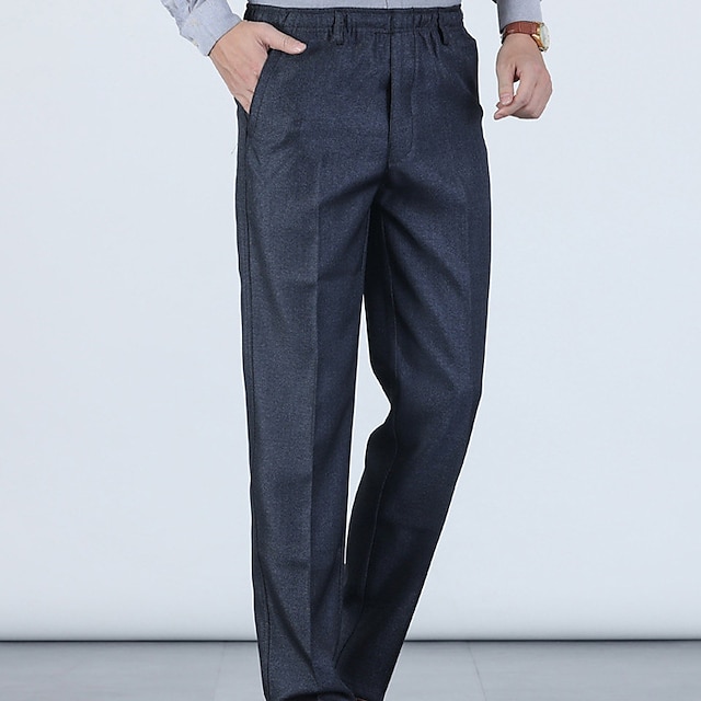 Men's Dress Pants Trousers Pocket Elastic Waist Plain Breathable ...