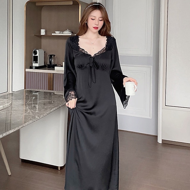 Womens Clothing Womens Sleep & Lounge | Womens Pajamas Nightgown 1 pc Pure Color Satin Simple Ultra Slim Home Daily Bed Satin Br