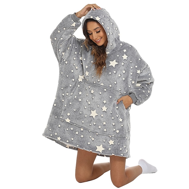 Womens Clothing Womens Sleep & Lounge | Womens Pajamas Nightgown Hoddie Blanket 1 pc Stripe Star Plush Simple Fashion Home Daily