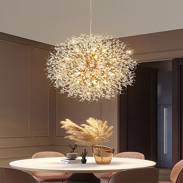  8/9/12 Heads LED Pendant Light Nordic Dandelion Chandelier Fireworks Crystal Lamp Artistic Living Room Dining Room Bedroom Lamp Romantic Clothing Store Bar Lamp 15-22inch