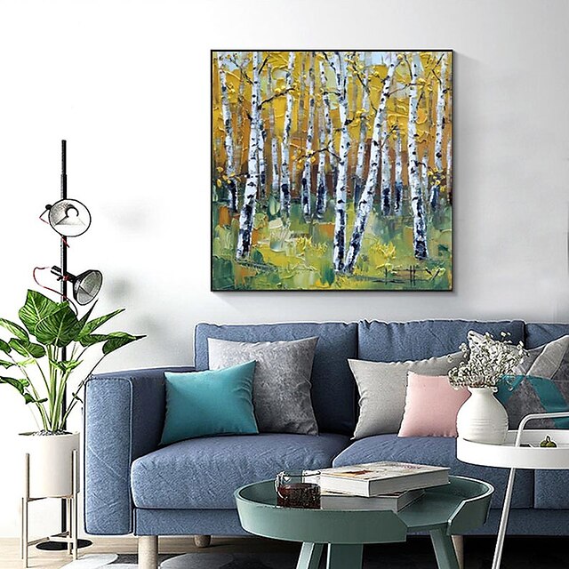 Home & Garden Wall Art | Oil Painting Handmade Hand Painted Wall Art Abstract Plant Floral Golden Birch ForestHome Decoration De