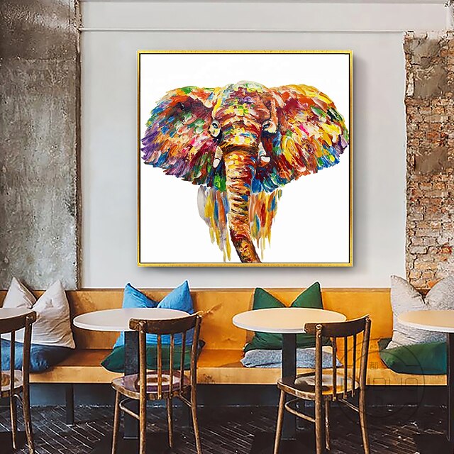 Home & Garden Wall Art | Oil Painting Handmade Hand Painted Wall Art Nordic Abstract Animals Multicolour Elephant Home Decoratio