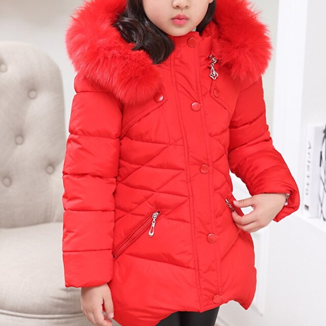 Baby & Kids Girls Clothing | Kids Girls Coat Long Sleeve Blue Pink Fuchsia Plain Zipper Winter Active Sport 3-13 Years - JM71718