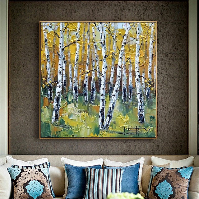 Home & Garden Wall Art | Oil Painting Handmade Hand Painted Wall Art Abstract Plant Floral Golden Birch ForestHome Decoration De