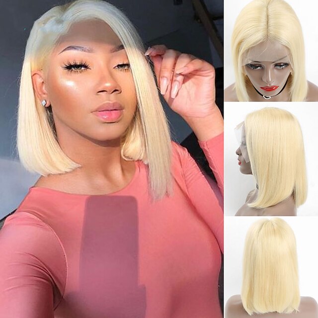 

150% 44 Lace 613 Blonde Colored Brazilian Remy Straight Bob Lace Front Human Hair Wig Lace Frontal Wigs for Women