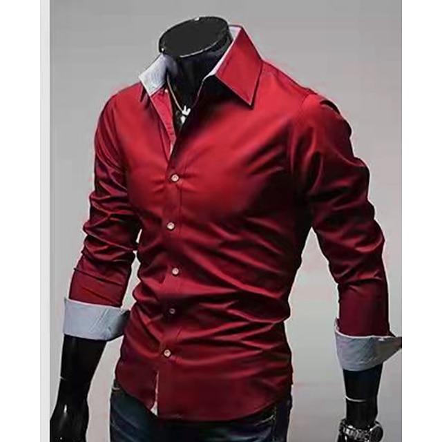 

Men's Shirt Solid Colored Collar Button Down Collar Long Sleeve Slim Tops Business Wine White Black