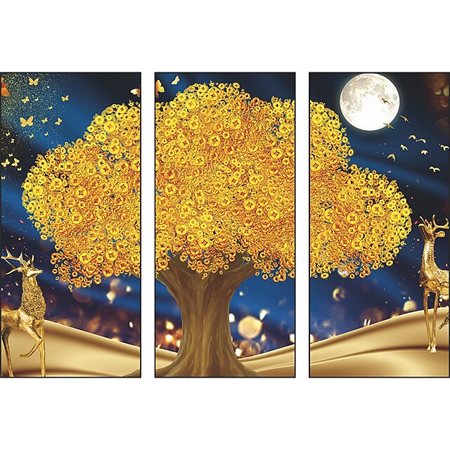 Home & Garden Home Decor | 3pcs 61x29.5cm Wall Stickers Self-adhesive Chinese-style Decorative Triptych Money Tree Elk Living Ro