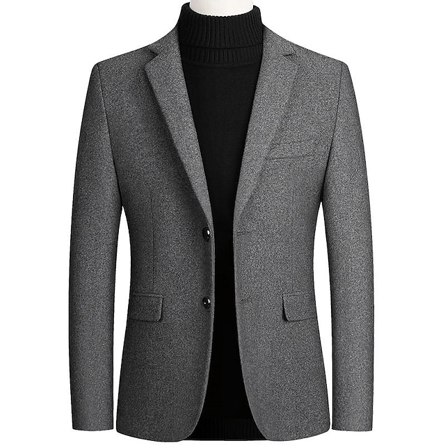  Herren Wollmantel Blazer Sakko Hochzeit B¨¹ro Büro / Geschäftlich Modisch Klassicher Stil Herbst Wolle Feste Farbe warm Warm Einreihiger Verschluss Blazer Schwarz Wein Marineblau Grau