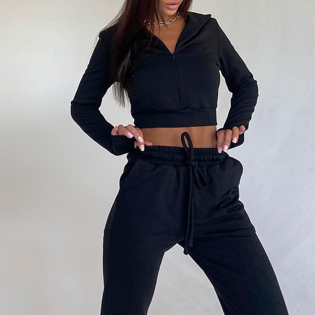 Sports & Outdoors Running, Jogging & Walking | Womens 2 Piece Cropped Tracksuit Sweatsuit Jogging Suit Casual Athleisure 2pcs Wi