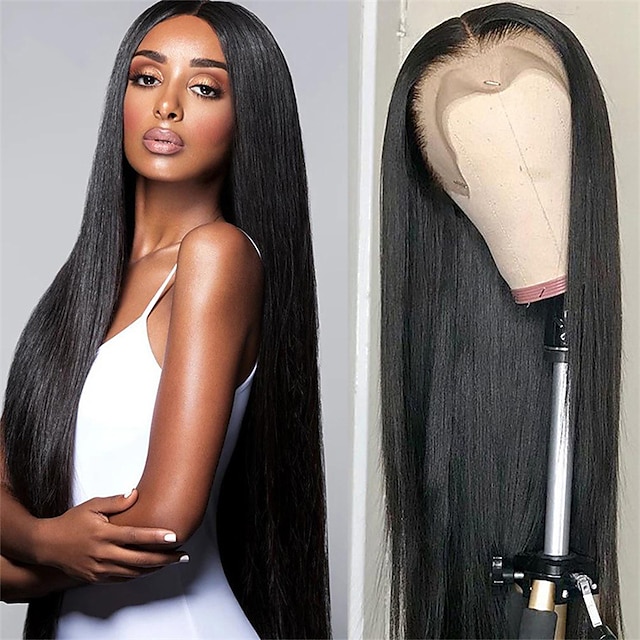  13*1 etupitsiperuukki naisten hiukset pitkät suorat hiukset osittainen tyylinen pitsihiuspeite stretchverkko