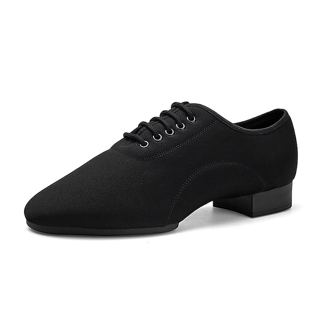  Men's Latin Shoes Practice Trainning Dance Shoes Line Dance Character Shoes Performance Stage Practice Flat Low Heel Lace-up Black