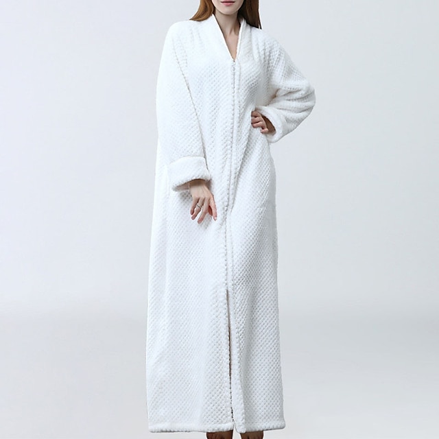  kvinners fleecekåper fluffy fuzzy varm pyjamas kjole badekåper nattlig 1 stk ren farge plysj enkel komfort hjem daglig seng korall fløyel varm pustende v wire langermet grunnleggende høst vinter
