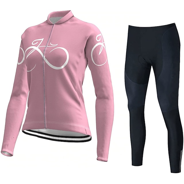 Sports & Outdoors Cycling | 21Grams® Womens Long Sleeve Cycling Jersey with Tights Mountain Bike MTB Road Bike Cycling Rosy Pink