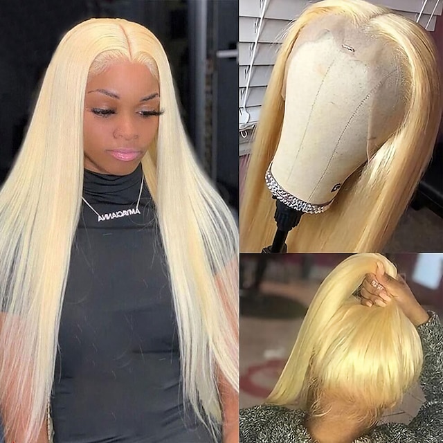 

150% 180% 13x4 Lace Human Hair Wigs Pre Plucked Glueless Brazilian Straight Blonde Transparent Lace Frontal Wig