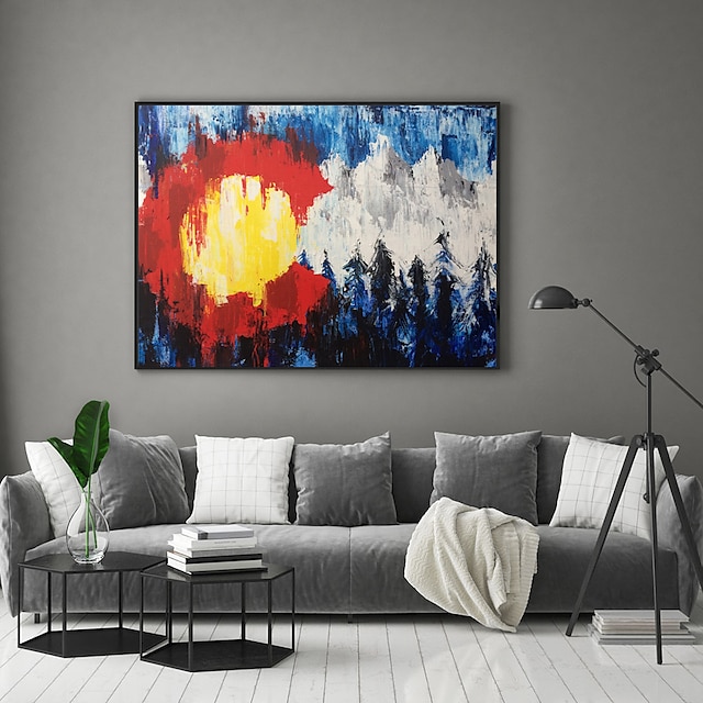 Home & Garden Wall Art | Oil Painting Handmade Hand Painted Wall Art Modern Abstract Snow Mountain Forest Landscape Home Decorat