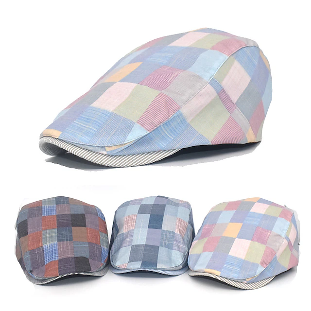 Men's Hat Beret Hat Comfort Warm Breathable Outdoor Street Daily Print Geometrical Plaid 6