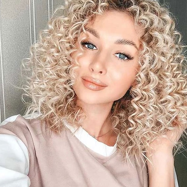  Blonde Wigs For Women Synthetic Wig Afro Curly Middle Part Wig Short
