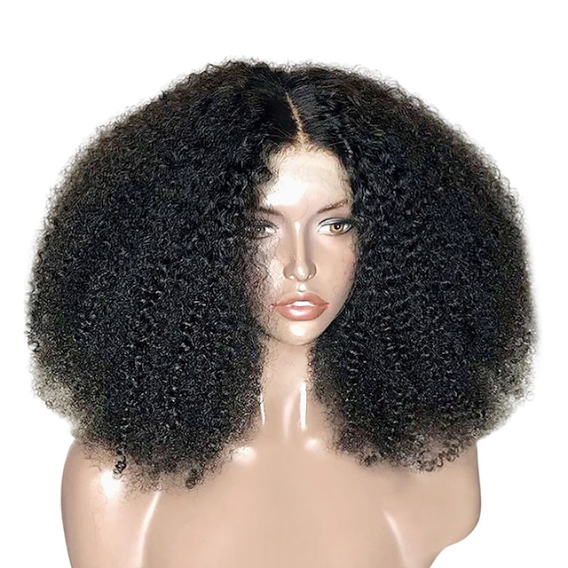 

Remy Human Hair 13x4 Lace Front Wig Middle Part Brazilian Hair Afro Curly Natural Wig 150% Density Adjustable Elastic Women Best Quality African American Wig For Women's 14 inch 12 inch 16 inch Human