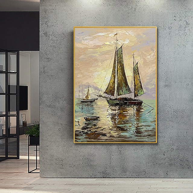 Home & Garden Wall Art | Oil Painting Handmade Hand Painted Wall Art Abstract Seascape Golden Sailboat Home Decoration Decor Str