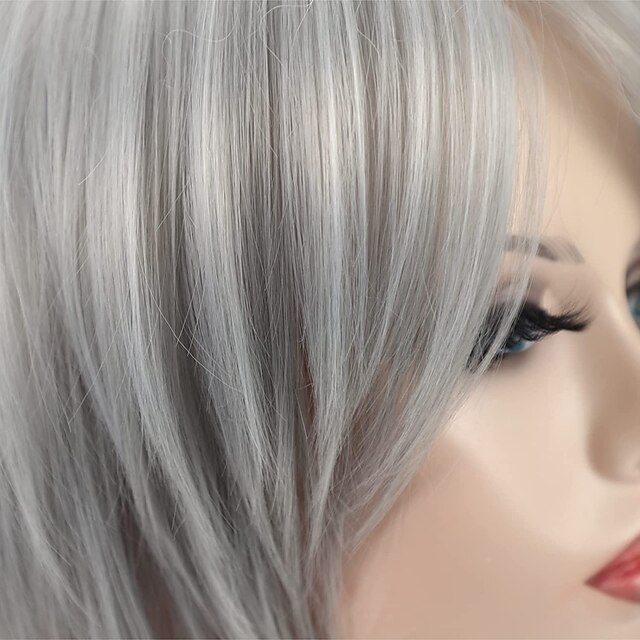 Beauty & Hair Wigs & Hair Pieces | Short Grey Pixie Bob Wigs for White Women Sliver Gray Synthetic Straight Hair Repalcement Wig