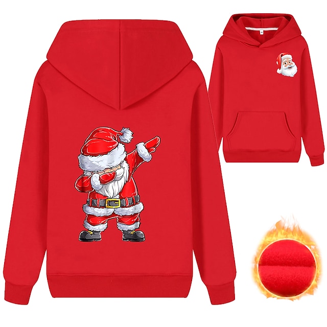 Baby & Kids Boys Clothing | Kids Unisex Hoodie Long Sleeve Black Red Cartoon Santa Claus Cotton Daily Active Basic 3-13 Years / 