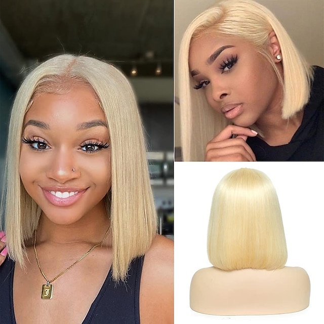 Beauty & Hair Wigs & Hair Pieces | Blonde Bob Wig Human Hair 13X4 Lace Front Wigs Pre Plucked Bleached Knots 150% Density 613 La