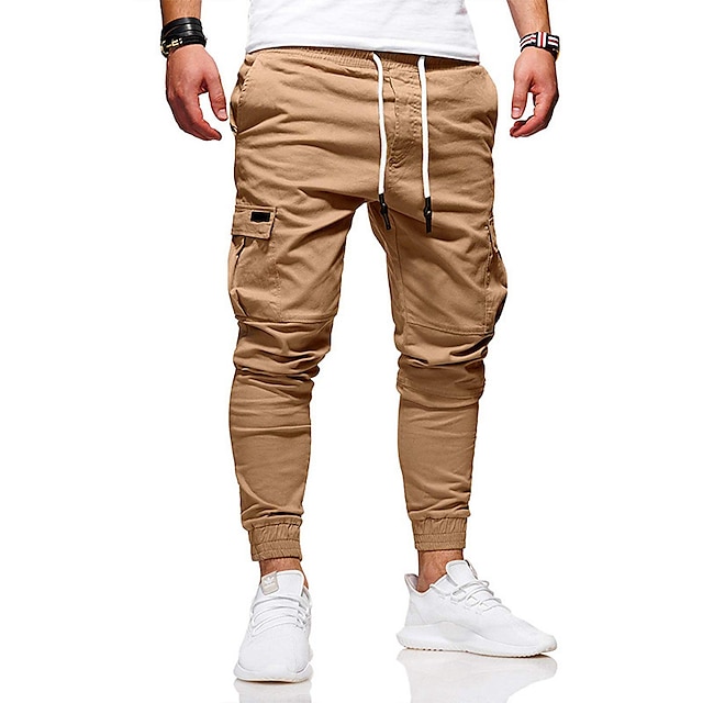  Men's Cargo Pants Cargo Trousers Joggers Elastic Waist Solid Color Weekend Streetwear Stylish Casual Black khaki Micro-elastic