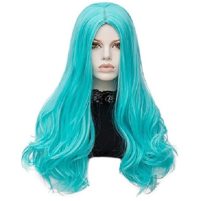  女性の女の子のための青いかつら長いウェーブのかかった髪のかつらナチュラルファッションコスプレハロウィーンym225のためのかわいい合成かつら