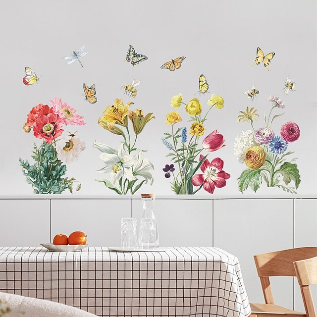 Home & Garden Home Decor | 35x60cm Wall Sticker Self-adhesive Color Flower Green Leaf Flower Cluster Butterfly Decorative Painti