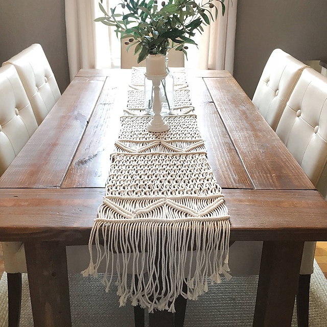 Vintage Boho Tassel Lace Tablecloth Table Runner Cover Dining Party Home Decor 