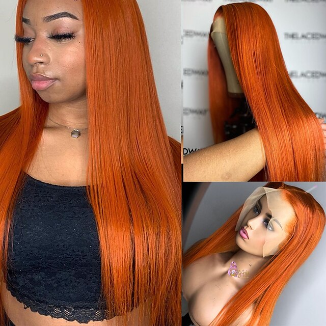 Beauty & Hair Wigs & Hair Pieces | 150% 180% 13x4 Lace Orange Ginger Color 13x4 Lace Front Wigs Lace Closure Wavy Straight Human