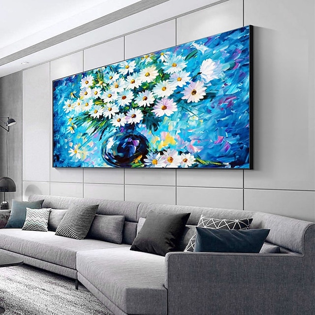 Home & Garden Wall Art | Handmade Oil Painting Canvas Wall Art Decoration AbstractFloral Painting White Chrysanthemums for Home 