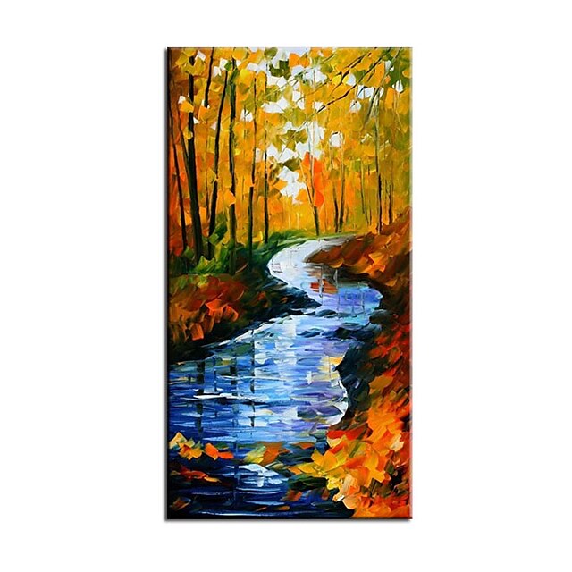 Home & Garden Wall Art | Oil Painting Handmade Hand Painted Wall Art Abstract Landscape Colorful Fall Leaf River Home Decoration