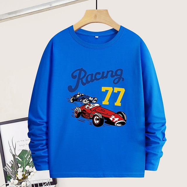 Baby & Kids Boys Clothing | Kids Boys T shirt Long Sleeve Blue Green White Car Letter Indoor Outdoor Active Daily 2-12 Years - B