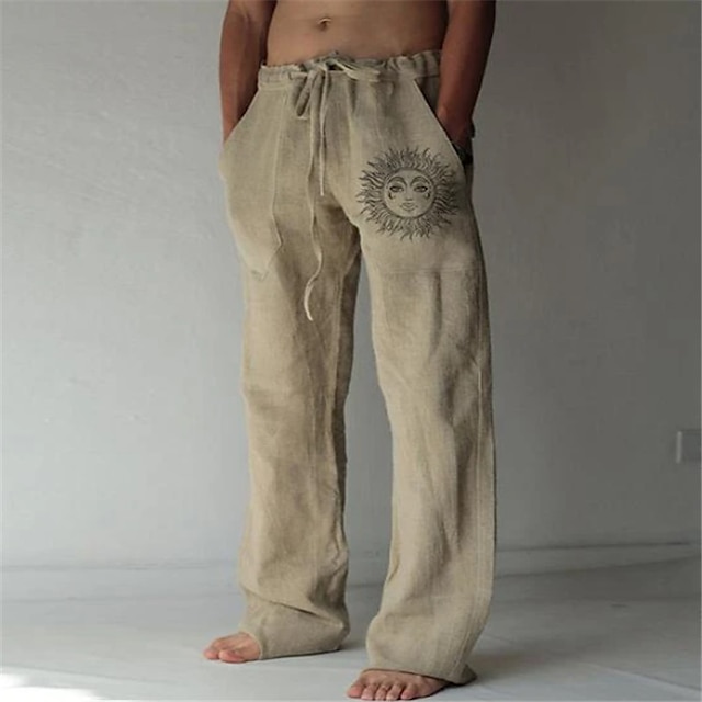  Homens Calças de linho Calças Calça verão Calças de praia Imprimir Perna reta Gráfico Sol Respirável Macio Comprimento total Casa Casual Diário Moda Roupa de rua Branco Vermelho Micro-Elástica