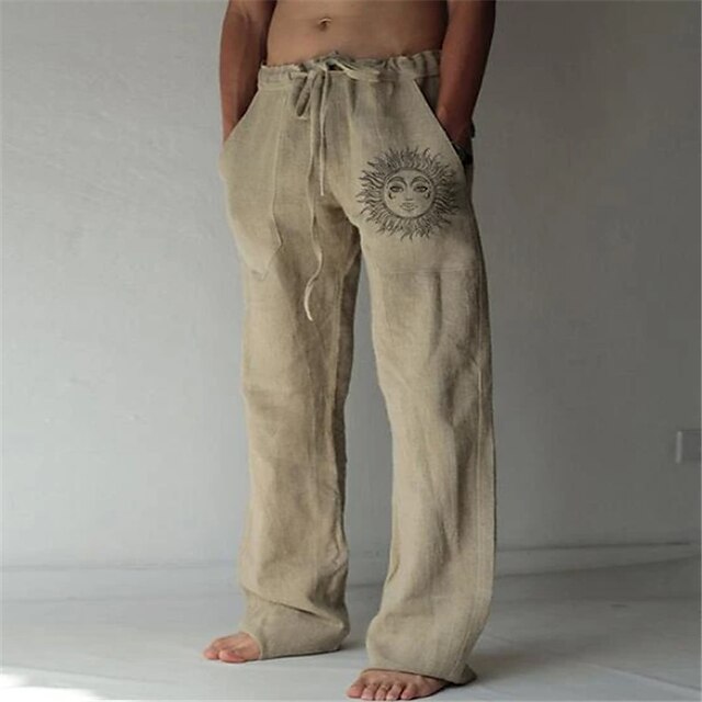 Men's Linen Pants Trousers Summer Pants Beach Pants Straight Leg Print ...