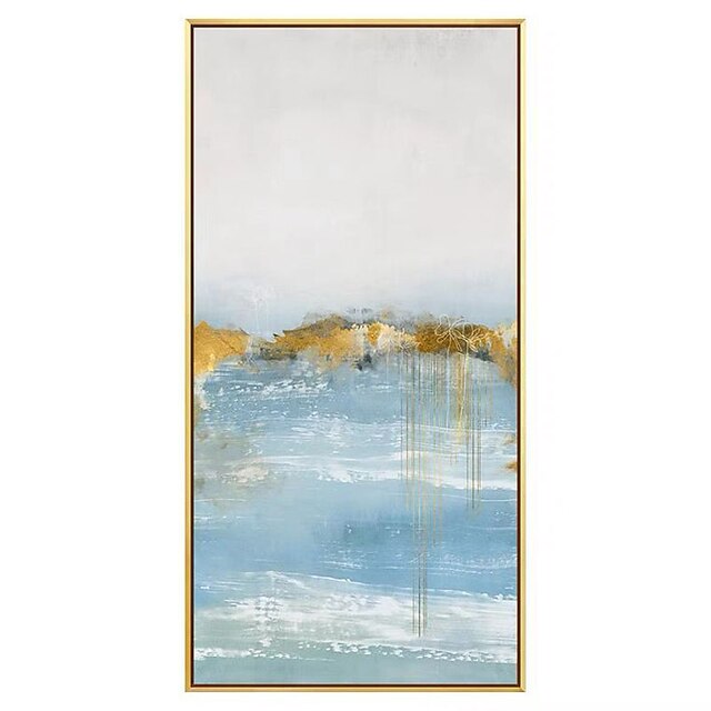 Home & Garden Wall Art | Oil Painting Handmade Hand Painted Wall Art Abstract Golden Blue White Landscape Home Decoration Decor 