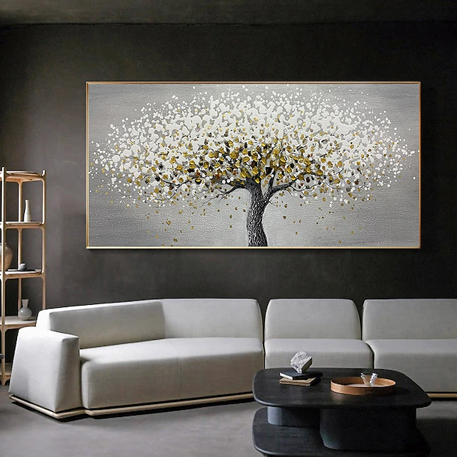 Manual Handmade Oil Painting Hand Painted Horizontal Panoramic Abstract Floral / Botanical Modern Realism Rolled Canvas (No Frame) 8