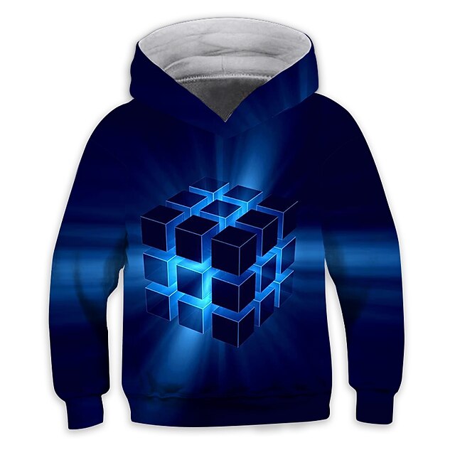 Baby & Kids Boys Clothing | Kids Boys Hoodie Long Sleeve Blue 3D Print Optical Illusion Daily Indoor Outdoor Active Fashion Dail