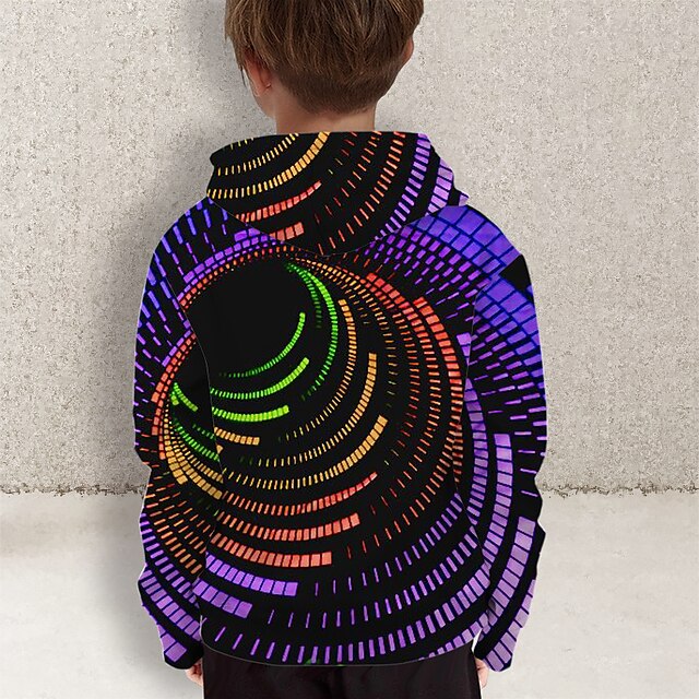 Baby & Kids Boys Clothing | Kids Boys Hoodie Long Sleeve Blue Purple Black 3D Print Graphic Optical Illusion Casual Daily Active