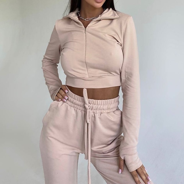 Sports & Outdoors Running, Jogging & Walking | Womens 2 Piece Cropped Tracksuit Sweatsuit Jogging Suit Casual Athleisure 2pcs Wi